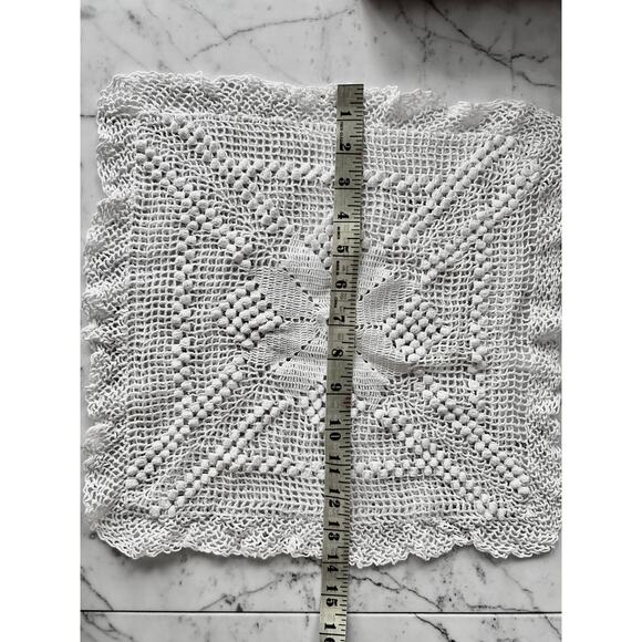 Crochet White Throw Pillow Case Cover Decorative Handmade Vintage 14" x 14" knit - Picture 9 of 9
